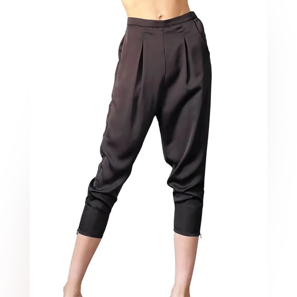 NWT LBLC THE LABEL Vegan Silk Pleated Zipper Pant Black XS - Picture 1 of 3